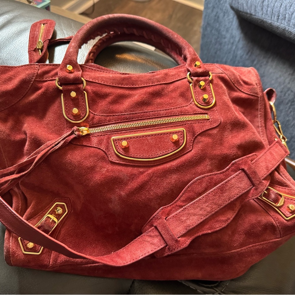 Balenciaga city bag Brick Red Suede Shoulder Bag with Gold Hardware - Picture 9 of 11